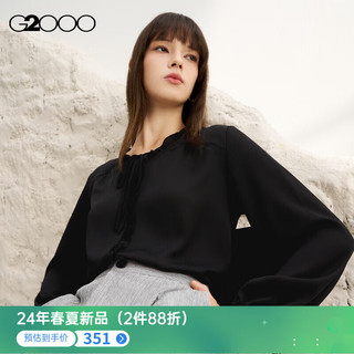 G2000【质感色丁布】G2000女装SS24商场光滑面料领带休闲长袖衬衫 色丁布-黑色无领衬衫25寸 38