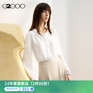 G2000【质感色丁布】G2000女装SS24商场光滑面料领带休闲长袖衬衫 色丁布-雪白无领衬衫25寸 40