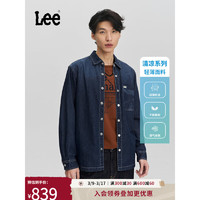 Lee24春季舒适版轻薄凉感刺绣中蓝色男长袖牛仔衬衫 中蓝色 XXL