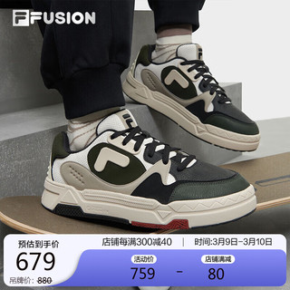 FILA FUSION斐乐潮牌BANK DX男鞋场下滑板鞋2024夏季厚底鞋 豆腐白/黑-C-TB 43