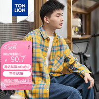 TONLION 唐狮 男口袋织标格子衬衫WP 明黄 S