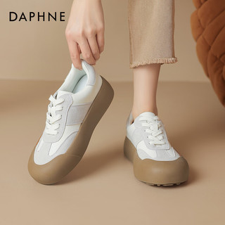 达芙妮（DAPHNE）经典德训鞋复古女鞋春季2024百搭厚底鞋女运动增高休闲板鞋女 米色 37