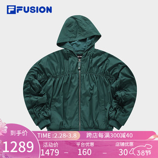 FILA FUSION斐乐潮牌梭织外套女2024春季时尚休闲宽松上衣潮 绿野深绿-DG 155/76A/XS