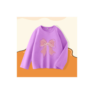 真维斯童装女童可爱蝴蝶结图案纯棉圆领长袖T恤JU 浅紫8310 120cm