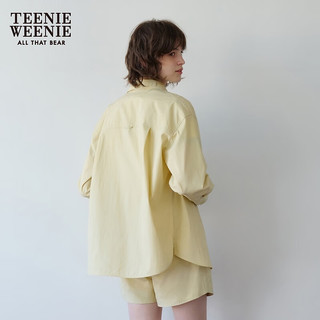 Teenie Weenie小熊女装2024春装刺绣慵懒休闲宽松长袖衬衫上衣 黄色 160/S