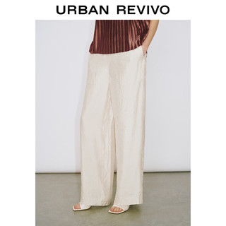 URBAN REVIVO UR2024春季女装时尚松弛感肌理百搭高腰阔腿裤UWG640030 本白 S