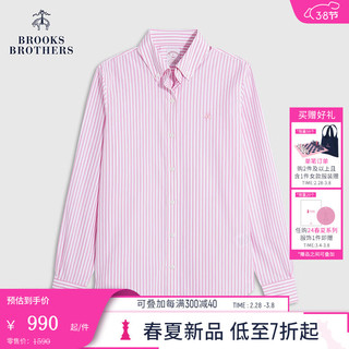 布克兄弟（BrooksBrothers）女士24早春竖条纹免烫通勤长袖衬衫 B650-粉色 14