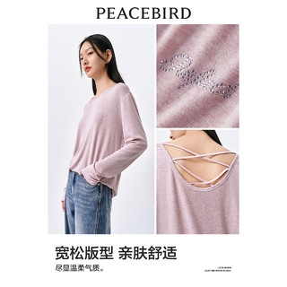 太平鸟2024年夏季长袖针织宽松休闲t恤条纹打底衫女士 粉色(第一批) S
