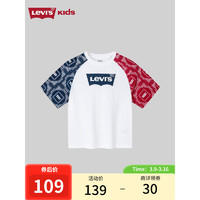 Levi's李维斯童装24夏季儿童撞色腰果花短袖T恤男童插肩袖纯棉上衣 明亮白 160/80(XL)