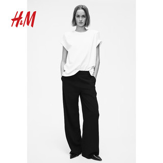 H&M女装高腰西裤2024春季时尚气质直筒裤1214614 黑色 170/88A 46