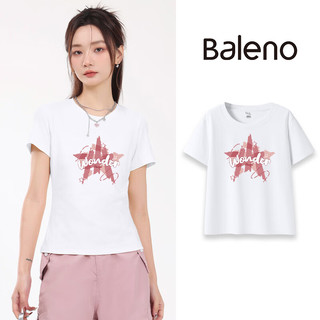 Baleno 班尼路 短袖t恤女美式复古上衣设计感小众2024夏季修身女装潮 浅粉-星星拼贴 XL
