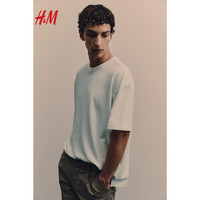 H&M2024春季男装时尚休闲百搭汗布宽松版T恤1223210 白色 175/108A L