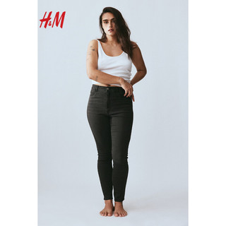 H&M女装2024春季CleanFit简约加高腰及踝牛仔打底裤1152457 黑色015 170/100A