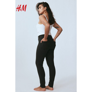 H&M女装2024春季CleanFit简约加高腰及踝牛仔打底裤1152457 黑色015 170/100A