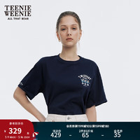 Teenie Weenie小熊女装2024简约休闲运动短袖T恤宽松圆领上衣 藏青色 155/XS