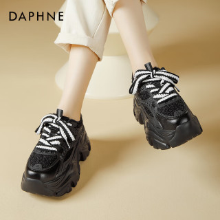 达芙妮（DAPHNE）加绒老爹鞋女款冬季2023加厚棉鞋厚底拼色街拍休闲运动鞋百搭 黑色【外绒款】 39