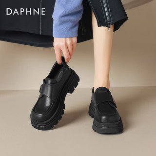 达芙妮（DAPHNE）2024春季魔术贴粗跟百搭小皮鞋厚底单鞋女英伦风小个子乐福鞋 黑色 39