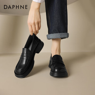 达芙妮（DAPHNE） 经典复古单鞋女2024春季通勤乐福鞋女 黑色【跟高3.7cm】 39