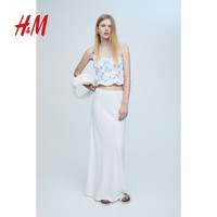 H&M女装裙子2024春季时尚气质微喇半身长裙1227638 奶油色 170/100A XL