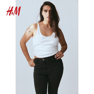 H&M女装2024春季CleanFit简约加高腰及踝牛仔打底裤1152457 黑色015 160/72A