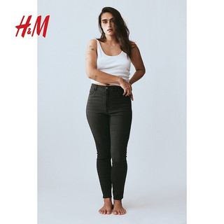 H&M女装2024春季CleanFit简约加高腰及踝牛仔打底裤1152457 黑色015 160/72A