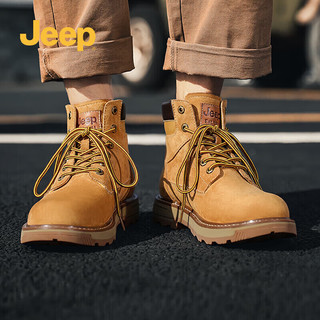 Jeep 吉普马丁靴经典复古大黄靴工装靴男士英伦百搭休闲时尚男鞋子 土黄色 40
