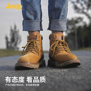 Jeep 吉普马丁靴经典复古大黄靴工装靴男士英伦百搭休闲时尚男鞋子 土黄色 41