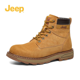 Jeep 吉普马丁靴经典复古大黄靴工装靴男士英伦百搭休闲时尚男鞋子 土黄色 45