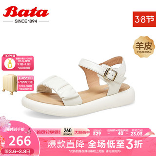 拔佳（Bata）舒适凉鞋夏商场百搭羊皮厚底通勤一字带凉鞋ATF02BL3 米白 36