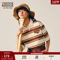 Teenie Weenie小熊POLO衫女夏季韩版气质时尚多色粗条纹T恤打底衫 棕色 155/XS