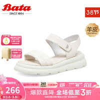 拔佳（Bata）厚底凉鞋女夏商场羊皮松糕通勤一字带凉鞋AVI02BL3 米白 36