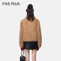 Five Plus 5+ 颗粒绒短外套女冬女装毛茸茸短款拼PU皮翻领夹克 304驼色 M
