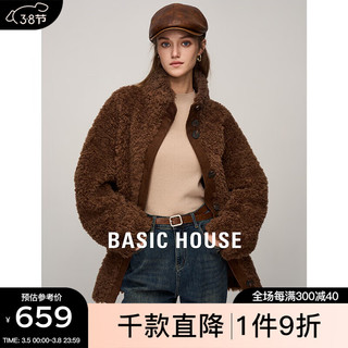 BASIC HOUSE/百家好立领羊羔毛外套女冬全羊毛皮毛一体 驼色 S