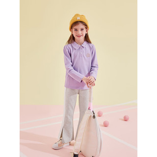 笛莎女童长袖T恤大童女宝POLO领正肩长袖T恤 紫色 160