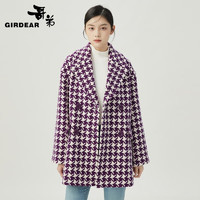哥弟【GD】大翻领廓形中长款羊毛呢子大衣外套女1400658 紫 M(3码)