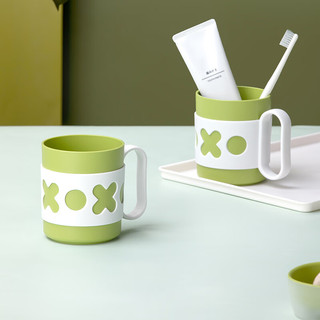 茶花漱口杯家用刷牙杯牙刷杯高颜值分色简约牙缸儿童洗漱 2只装#-绿色（450ML）