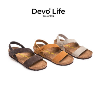 Devo Life的沃软木鞋 拖鞋女外穿 增高防滑真皮夏季 凉拖夏季厚底22005 灰色反绒牛皮 36