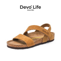 Devo Life的沃软木鞋 拖鞋女外穿 增高防滑真皮夏季 凉拖夏季厚底22005 黄棕反绒牛皮 36