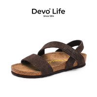 Devo Life的沃软木鞋 拖鞋女外穿 增高防滑真皮夏季 凉拖夏季厚底22005 深棕反绒牛皮 36