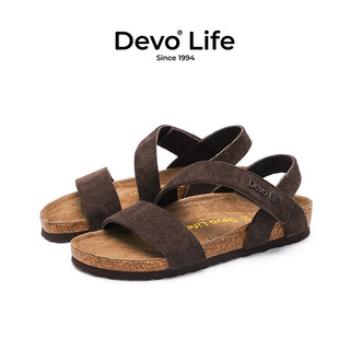 Devo Life的沃软木鞋 拖鞋女外穿 增高防滑真皮夏季 凉拖夏季厚底22005 深棕反绒牛皮 36