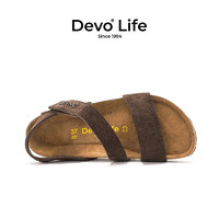 Devo 的沃 Life的沃软木鞋 拖鞋女外穿 增高防滑真皮夏季 凉拖夏季厚底22005 深棕反绒牛皮 37