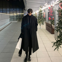 艾梵斯贝毛呢外套大衣男士中长款冬季加厚宽松韩版潮流高级感风衣呢子外套ins潮牌冬季风衣外套大衣 黑色加棉 3XL