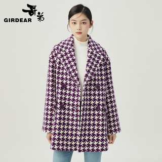 哥弟【GD】大翻领廓形中长款羊毛呢子大衣外套女1400658 紫 XS(1码)