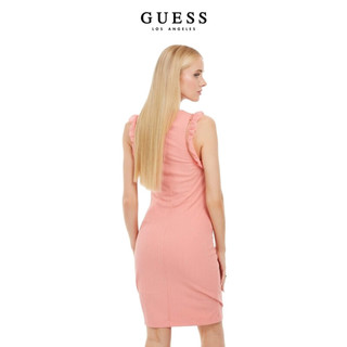 GUESS 24年春季女士时髦设计感扭结木耳边连衣裙-W4GK30KC7H2 G6S1-粉色 S