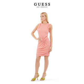 GUESS 24年春季女士时髦设计感扭结木耳边连衣裙-W4GK30KC7H2 G6S1-粉色 S