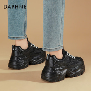 达芙妮（DAPHNE）加绒老爹鞋女款冬季2023加厚棉鞋厚底拼色街拍休闲运动鞋百搭 黑色【内绒款】 37