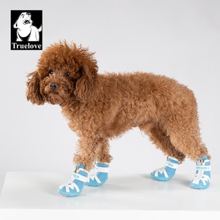TRUELOVE 狗狗鞋子泰迪防水比熊宠物小型犬夏季脚套不掉脚防脏外出遛狗透气 月蓝 2号（鞋内宽3.0cm6斤以下）