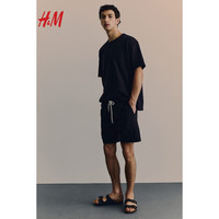 H&M2024春季男装时尚休闲百搭汗布宽松版T恤1223210 海军蓝 175/100A M