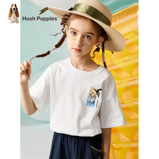 暇步士（Hush Puppies）童装儿童男女童夏季短袖T恤休闲百搭清爽 本白（B款） 140cm
