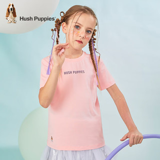 暇步士（Hush Puppies）童装儿童男女童夏季短袖T恤休闲百搭清爽 粉艾尔（E款） 150cm